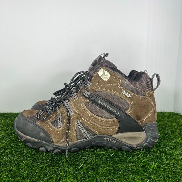 Merrell Yokota Mid Hiking Boots Mens Size 9 Dark Earth Boulder Leather - Picture 1 of 8